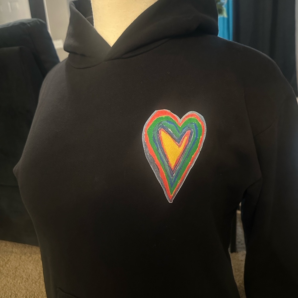 Black Hoodie with Multicolor Heart Patch - Picture 8 of 8